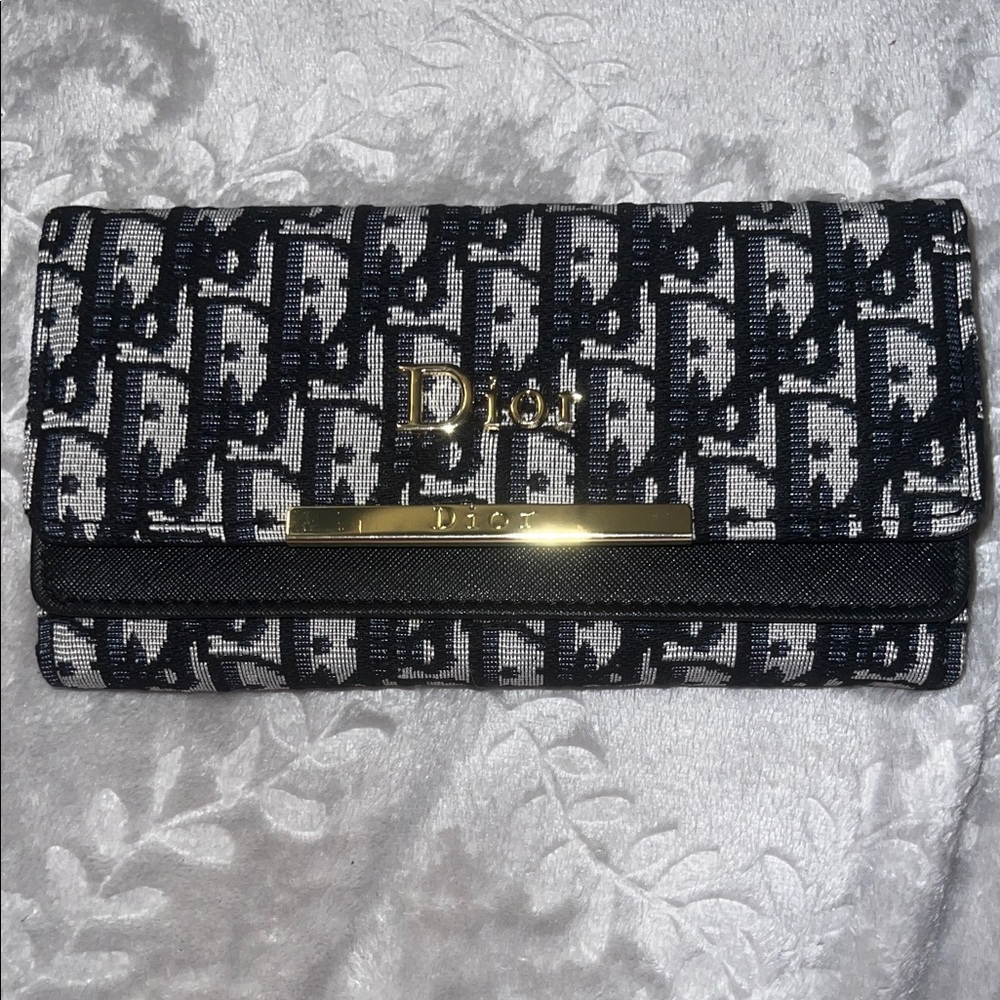 Dior Navy & White Logo Continental Wallet with Gold Hardware